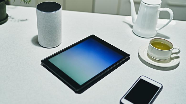 Electronics on a kitchen countertop