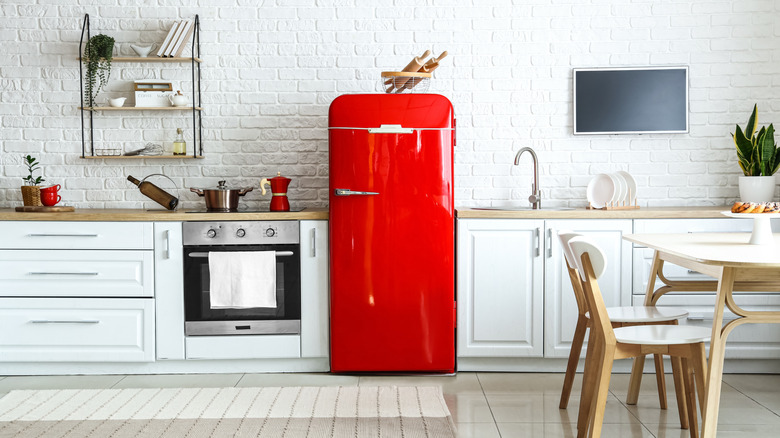 kitchen with retro appliances in the design