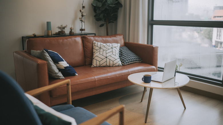 Leather sofa in living room