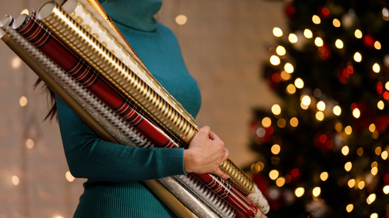 Person holding wrapping paper