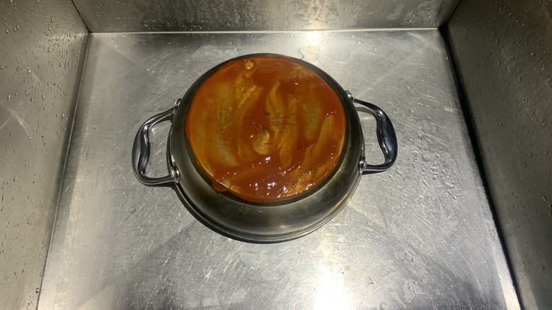 Ketchup on steel pan