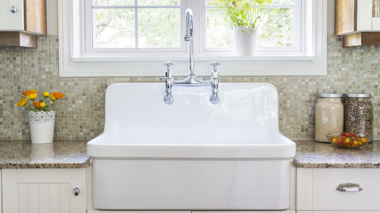 modern porcelain sink in kitchen