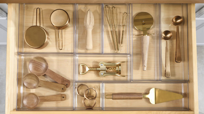iDesign's 9-piece Drawer Organizer Set in a kitchen drawer