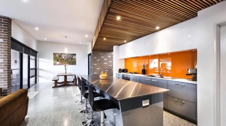 a soffit can be extended into the room to create a drop ceiling