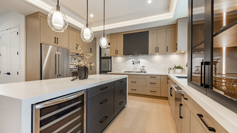 Modern kitchen with layered lighting