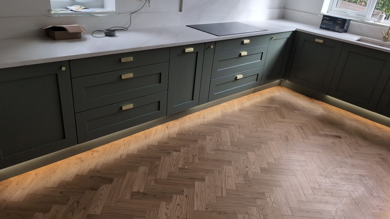 Kitchen with herringbone floors