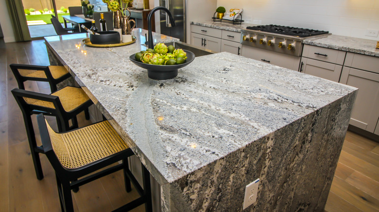 Bold stone kitchen island