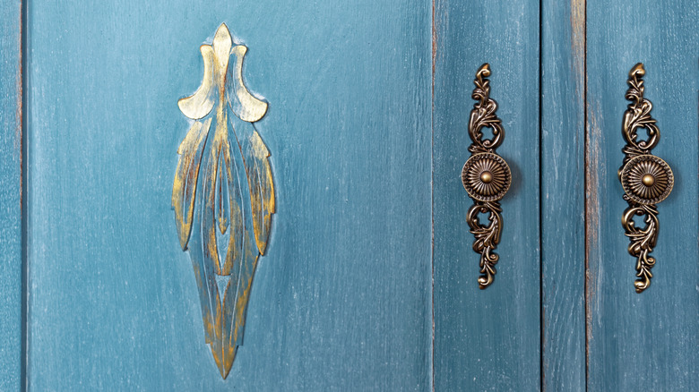 Close up of vintage painted cabinets