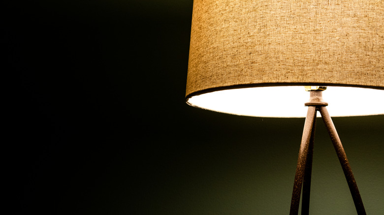 Burlap lampshade against a green background