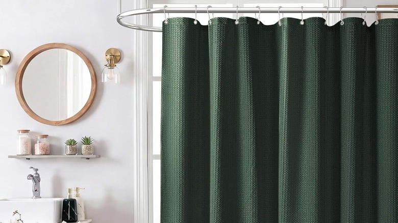 The deep-green Waffle Shower Curtain from Dynamene