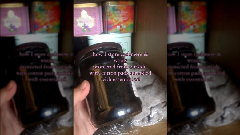 Instagram video of creator storing wool and cashmere in jars and containers