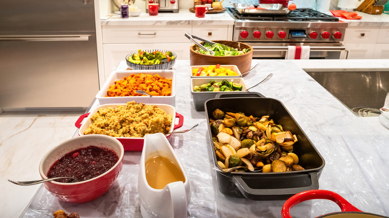 buffet set up on kitchen island