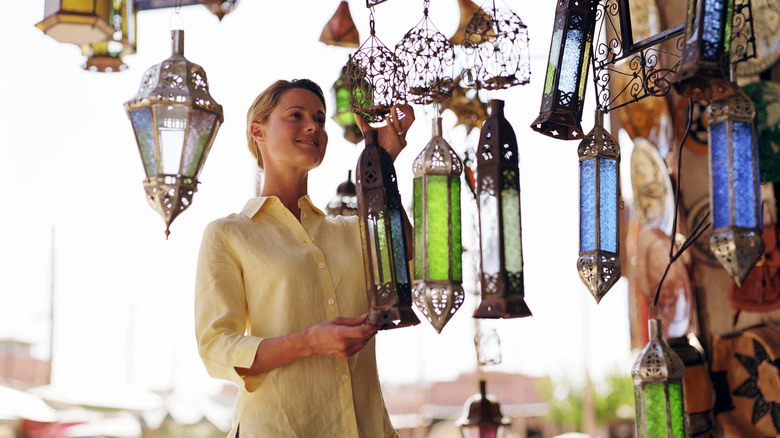 Woman looking at lanterns