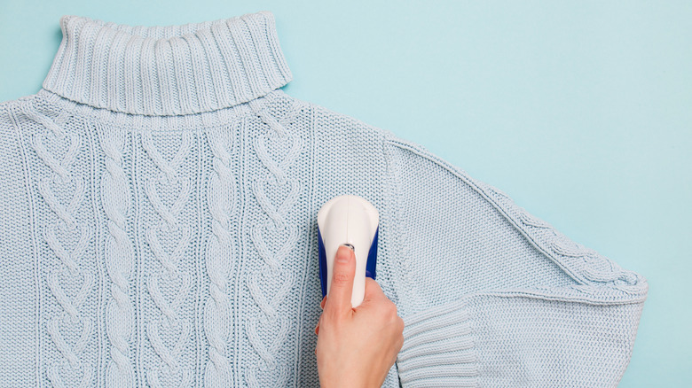 using fabric shaver on sweater