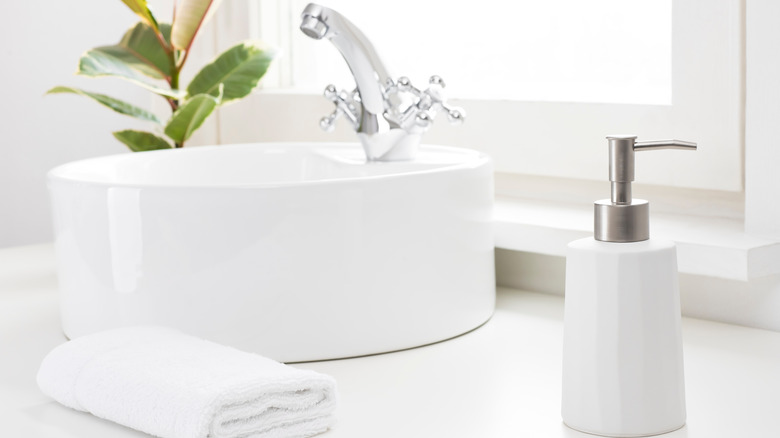 hand towel next to sink