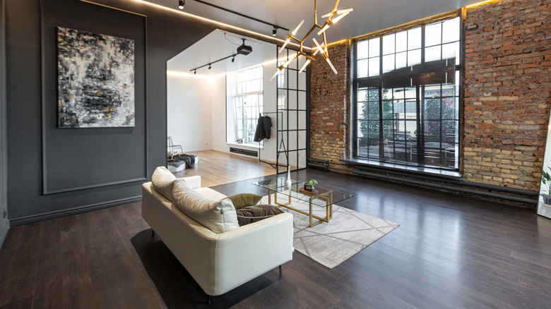 A minimalist industrial living room interior
