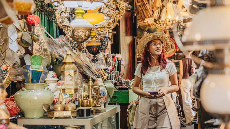 Woman shopping in vintage store