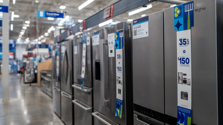 Refrigerators on display in a retail store