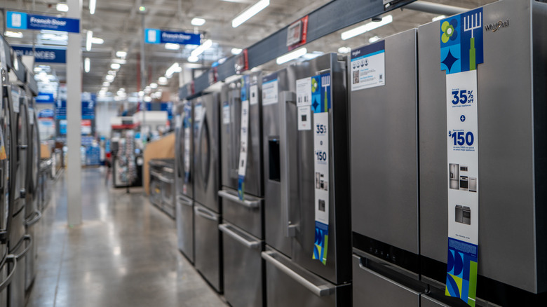 Refrigerators on display in a retail store