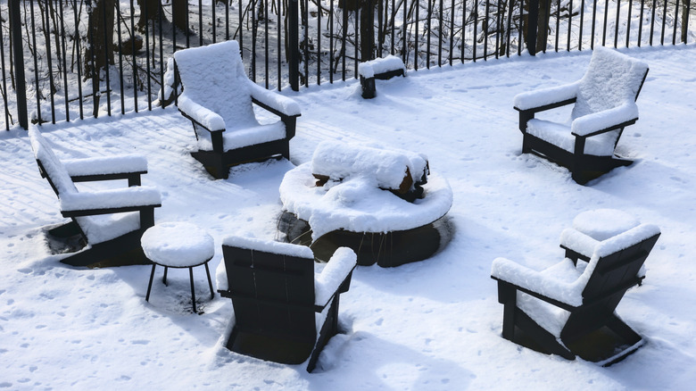 Patio space in winter covered in snow