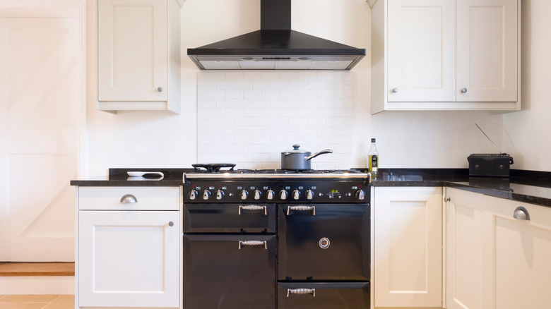 Standard kitchen with black and white fixtures