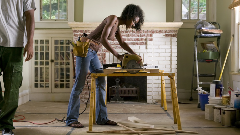 woman working on construction