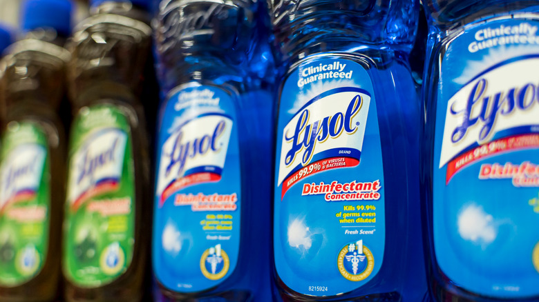 Bottles of lysol on store shelf