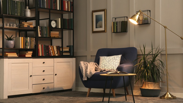 Reading nook with bookshelves and chair