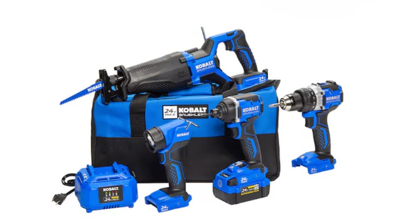 Kobalt power tool on white background