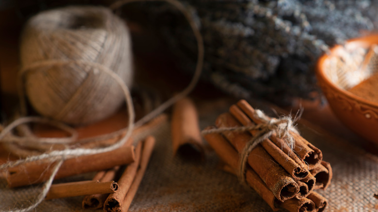 cinnamon sticks and twine spool