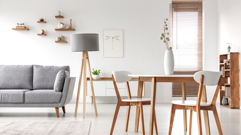 White room with wood accents