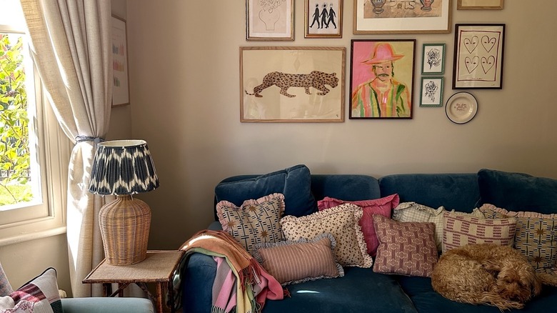 Homey living room with light beige walls