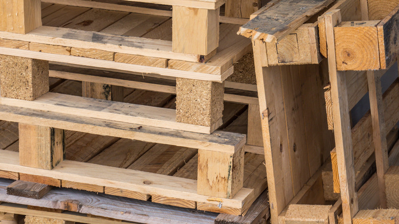 stacks of wooden pallets