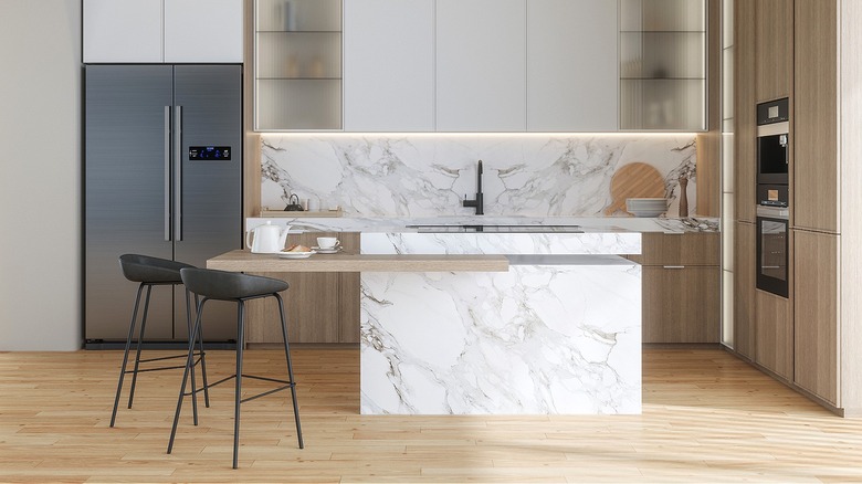 marble island countertop in kitchen