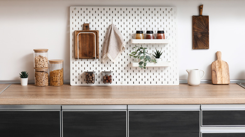 Kitchen with a pegboard