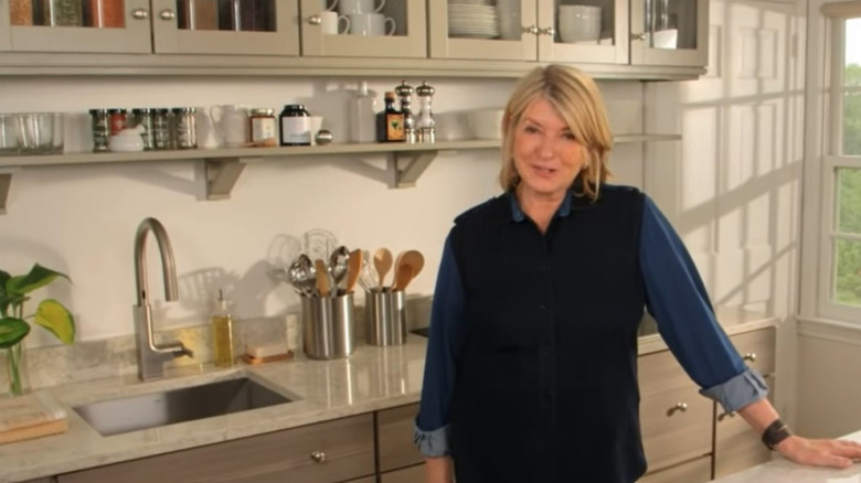 glass cabinets behind Martha Stewart