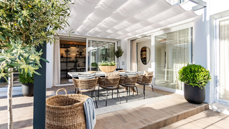 The view from an outdoor entertaining space.