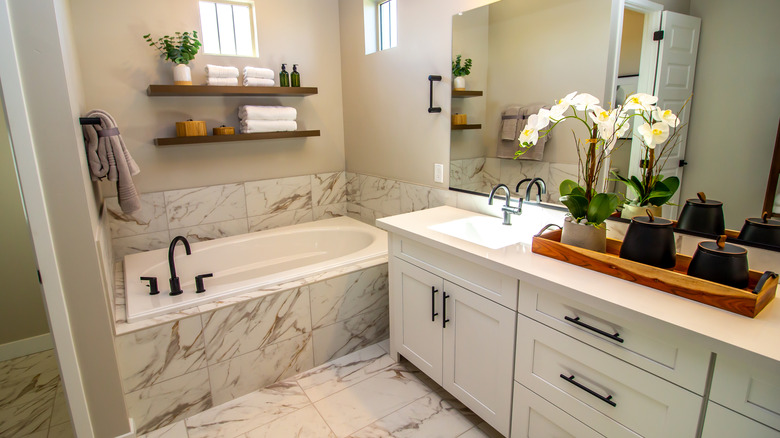 Beautiful white bathroom with large vanity