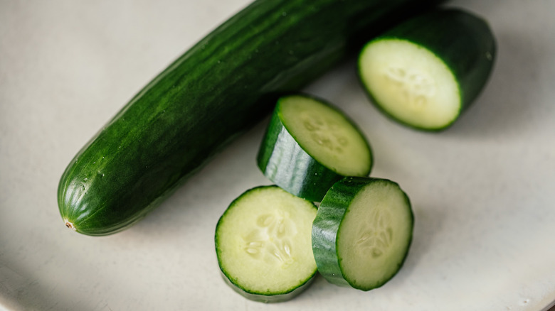 Sliced cucumber on a plate