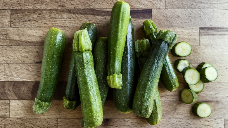 Zucchini on wooden table