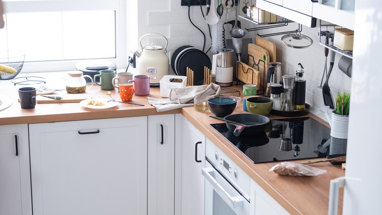 Cluttered kitchen counters