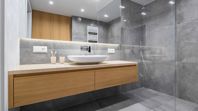 Modern bathroom with layered lighting