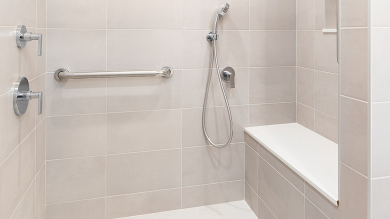 Walk in shower with in-built bench