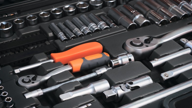 Tools organized and stored in drawers