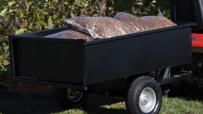 Rolling cart filled with mulch