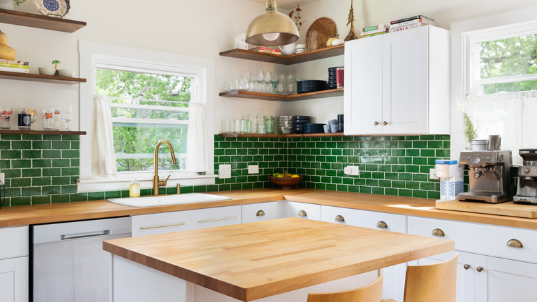 kitchen backsplash with green tile