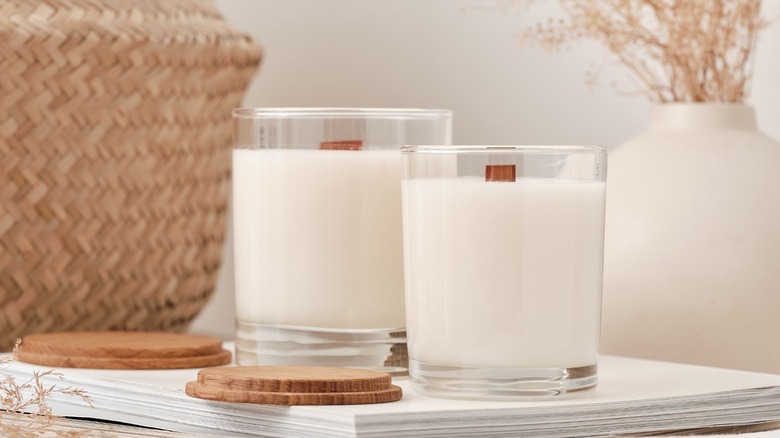 White jar candles in home