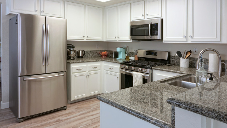 kitchen with polished granite countertops