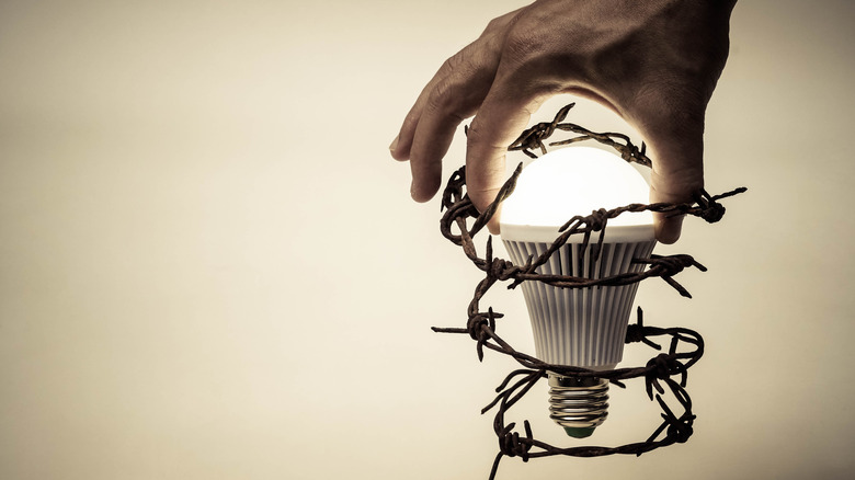 LED bulb in barbed wire