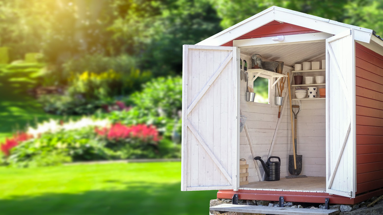 red and white garden shed